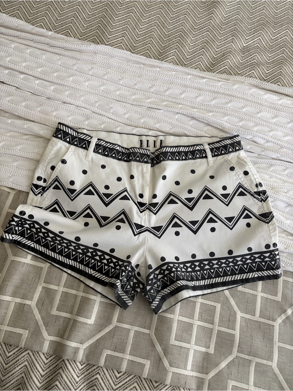 Elle White and Black Aztec-Print Women's Shorts